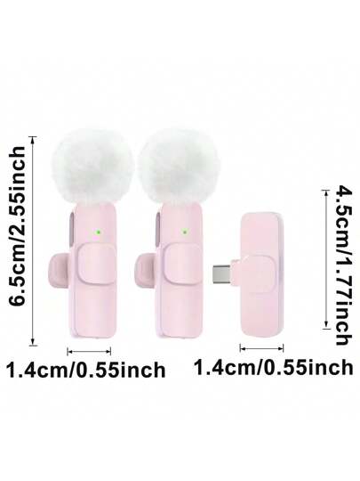 (iPhone) 2 microfonos pareja Lavalier inalambrico Rosado recargable