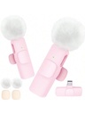 (Tipo-C) 2 microfonos pareja Lavalier inalambrico Rosado recargable