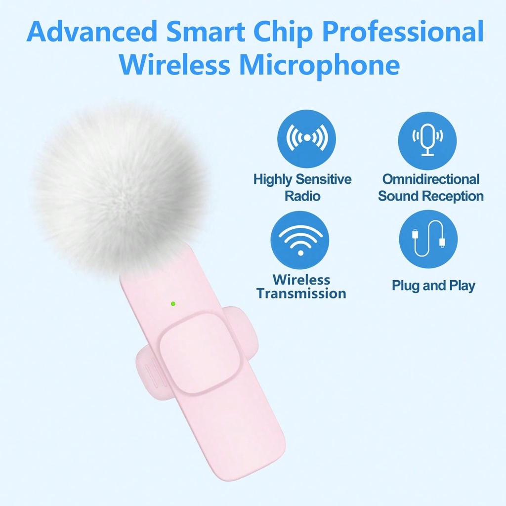 (Tipo-C) 2 microfonos pareja Lavalier inalambrico Rosado recargable