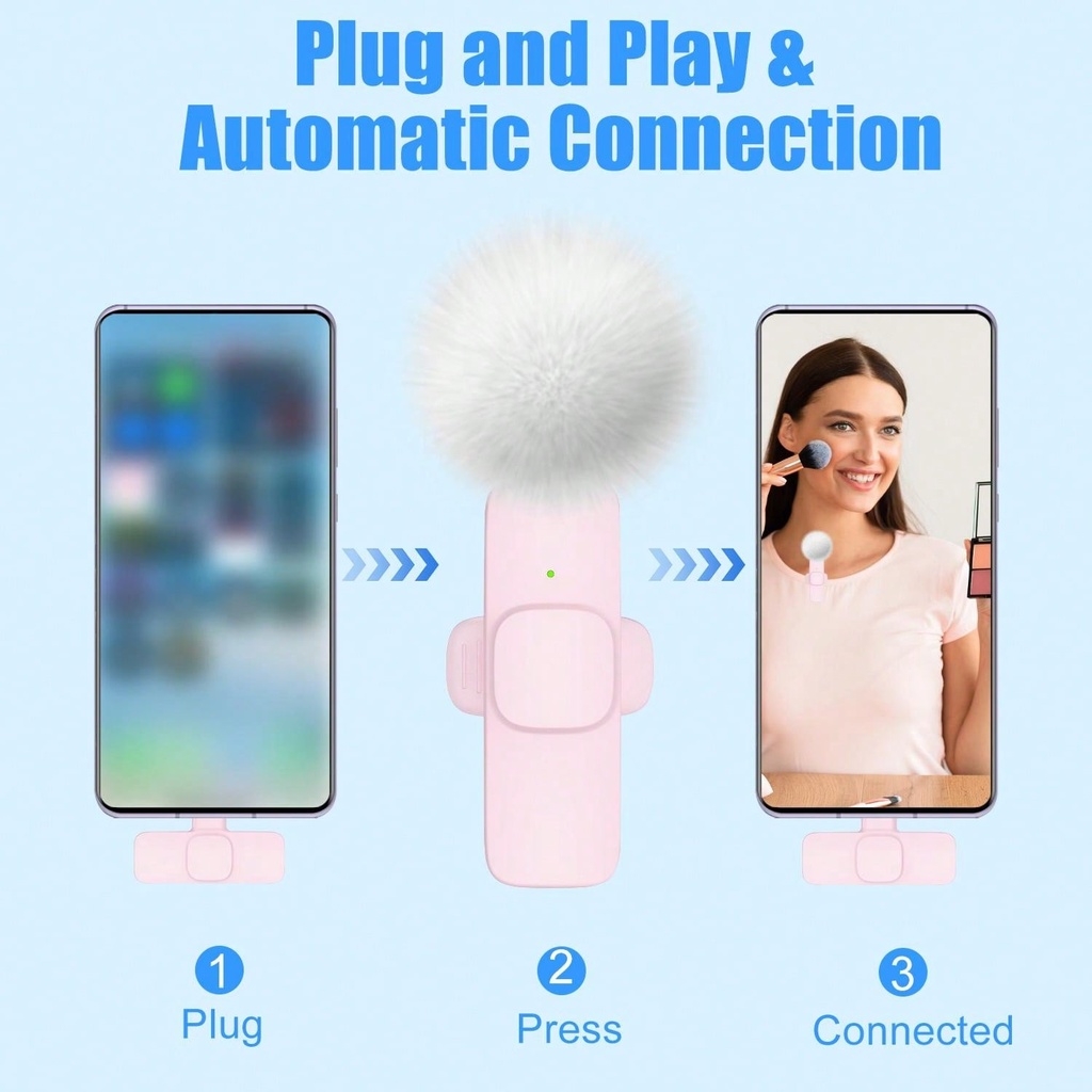 (Tipo-C) 2 microfonos pareja Lavalier inalambrico Rosado recargable