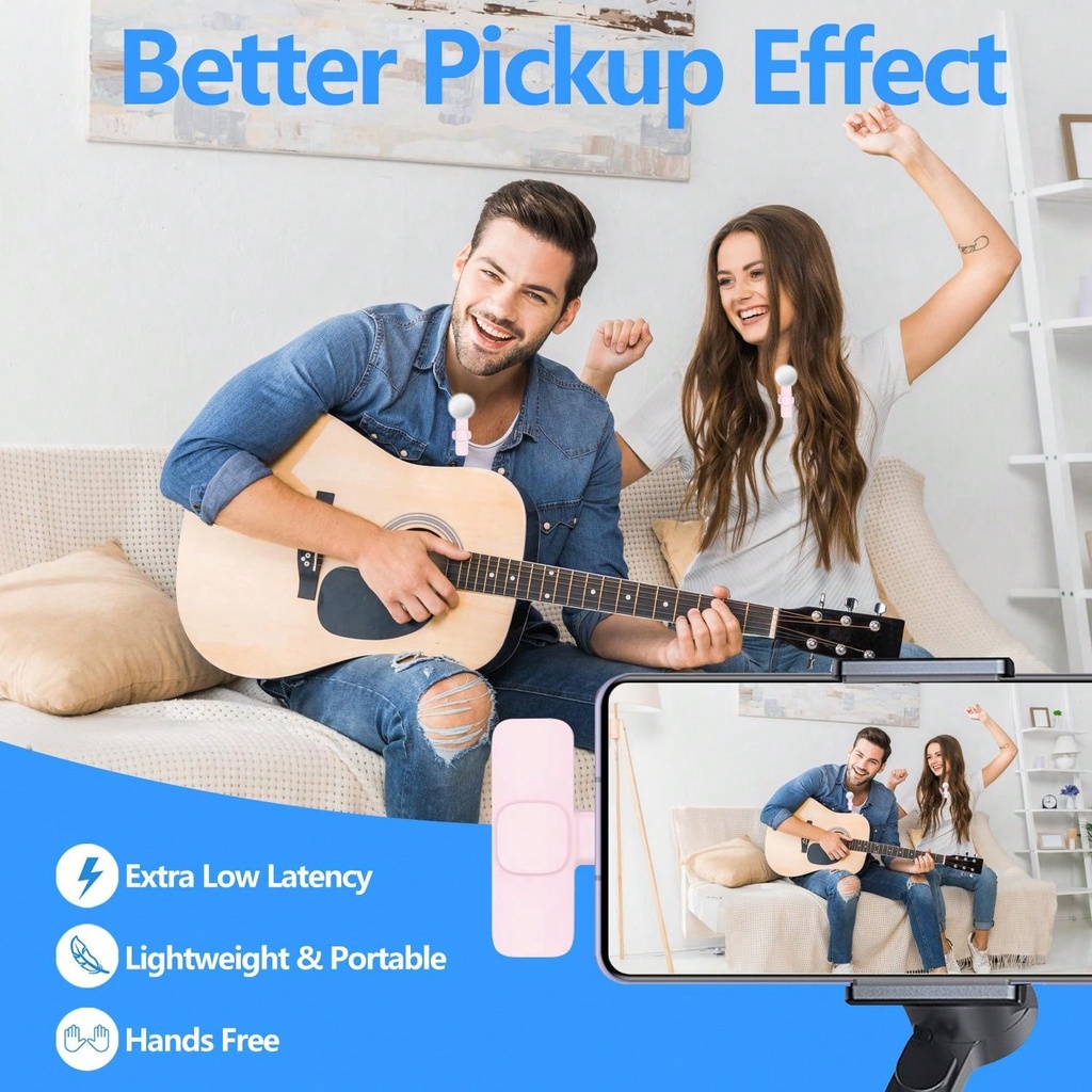 (Tipo-C) 2 microfonos pareja Lavalier inalambrico Rosado recargable