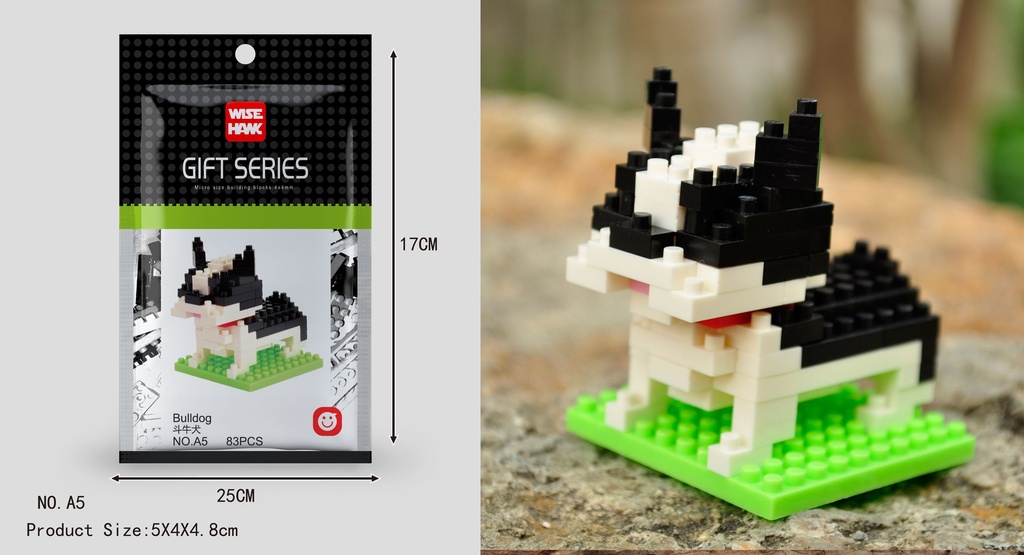 (Bulldog (perro)) Micro bloques estilo lego de Animal