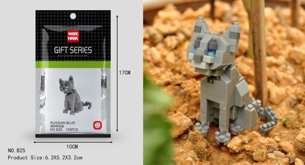 (Azul ruso (gato)) Micro bloques estilo lego de Animal