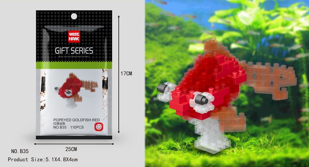 (Pez dorado de ojos saltones rojo) Micro bloques estilo lego de Animal