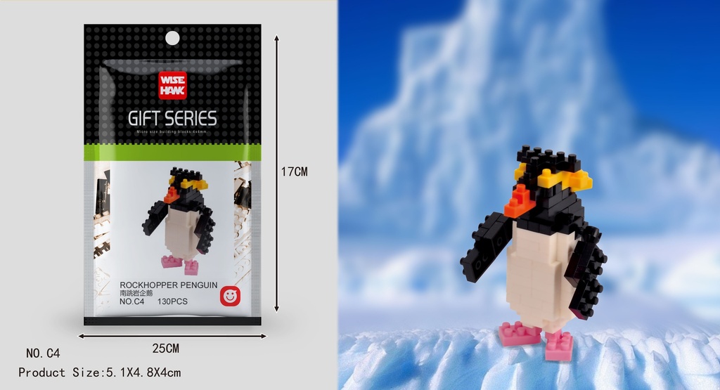 (Pingüino saltarrocas) Micro bloques estilo lego de Animal