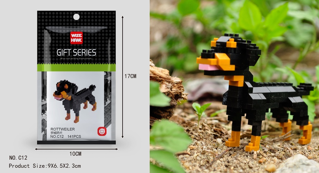 (Rottweiler (perro)) Micro bloques estilo lego de Animal