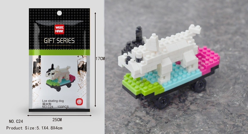 (Perro patinador (perro)) Micro bloques estilo lego de Animal