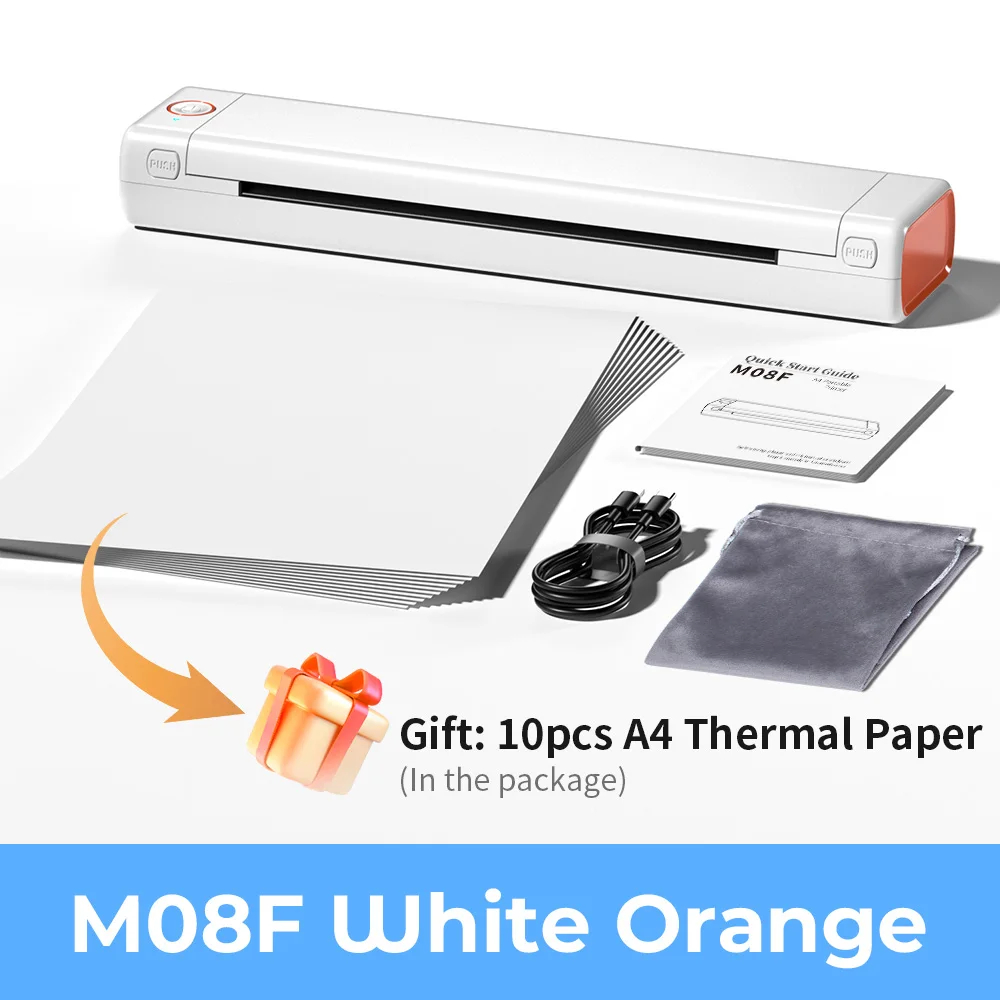 (Blanco/Naranja M08F) Impresora Termica Inalmbrica PC y Celular Papel Carta - Phomemo