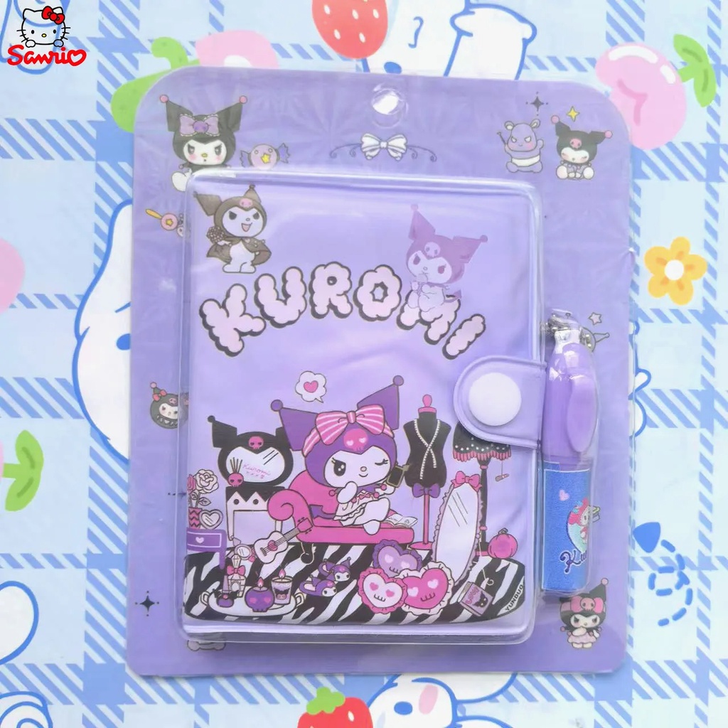 (Kuromi) Mini agenda cuaderno portatil kawaii sanrio hello kitty A7 con lapiz tinta, libreta de notas