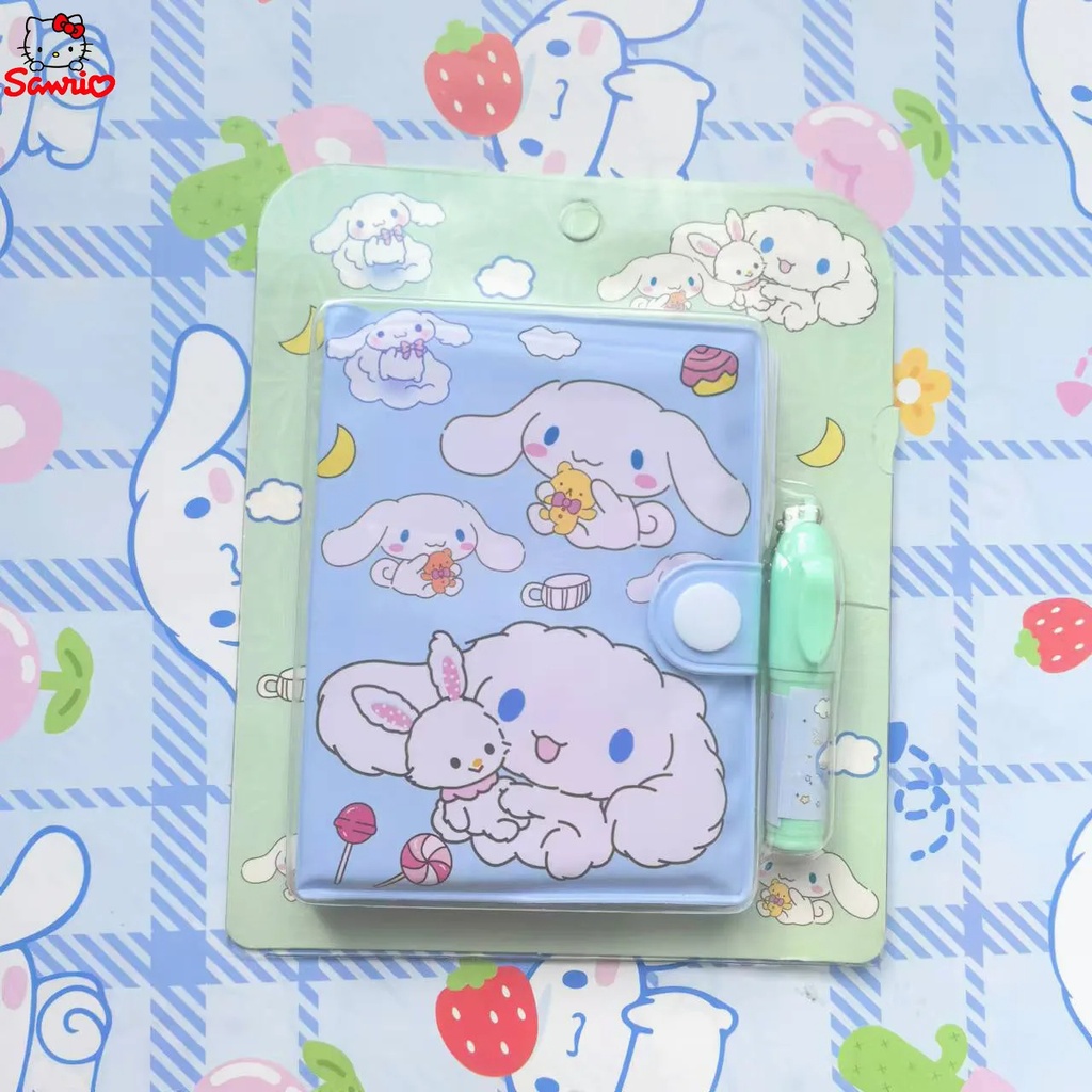 (Cinnamoroll) Mini agenda cuaderno portatil kawaii sanrio hello kitty A7 con lapiz tinta, libreta de notas