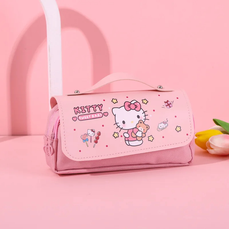 (Hello Kitty) Cartuchera para estudiante con agarradero, almacenamiento de cosmeticos, estudiantil, sanrio, kawaii, hello kitty