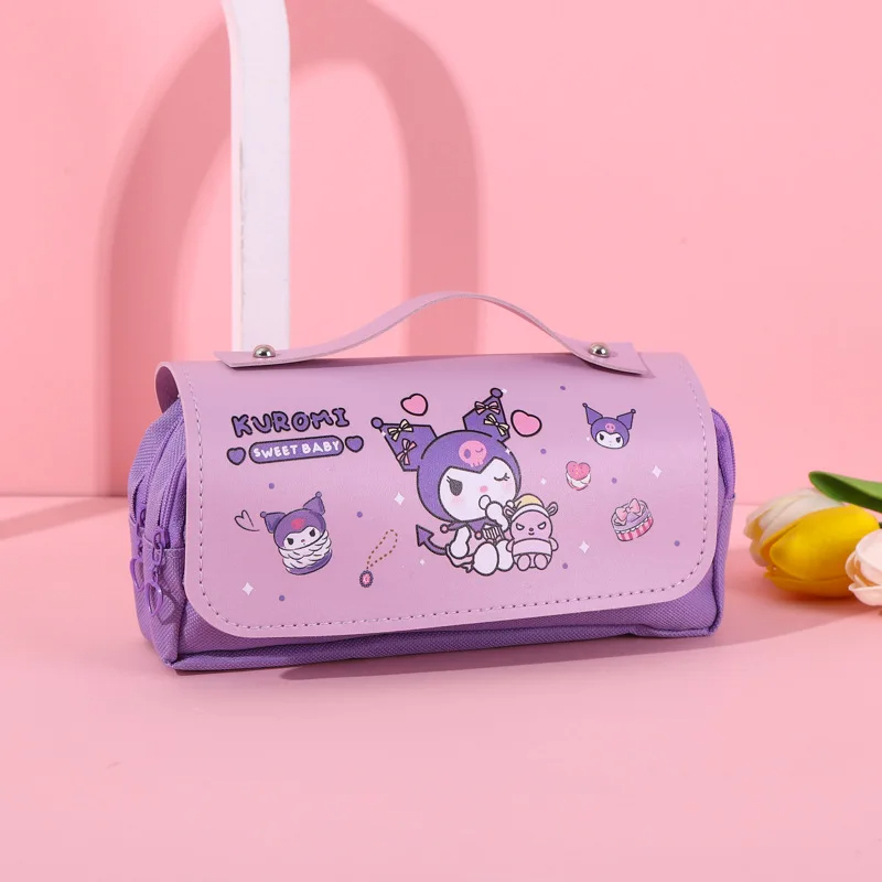 (Kuromi) Cartuchera para estudiante con agarradero, almacenamiento de cosmeticos, estudiantil, sanrio, kawaii, hello kitty