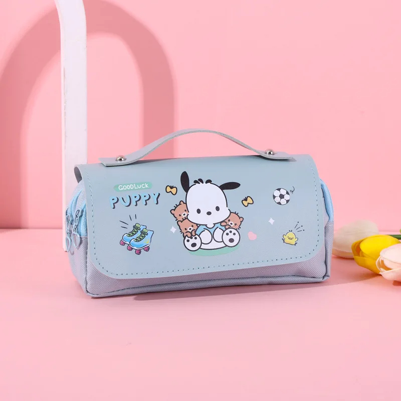 (Pochacco) Cartuchera para estudiante con agarradero, almacenamiento de cosmeticos, estudiantil, sanrio, kawaii, hello kitty