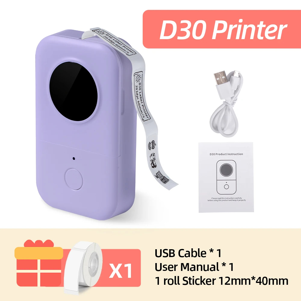 (Morado D30) Mini Impresora Termica Recargable - Phomemo