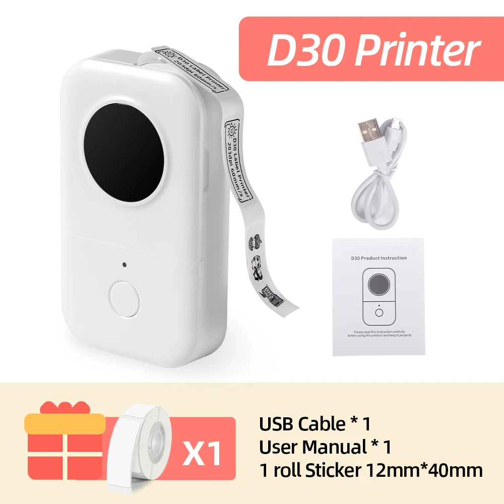 (Blanco D30) Mini Impresora Termica Recargable - Phomemo