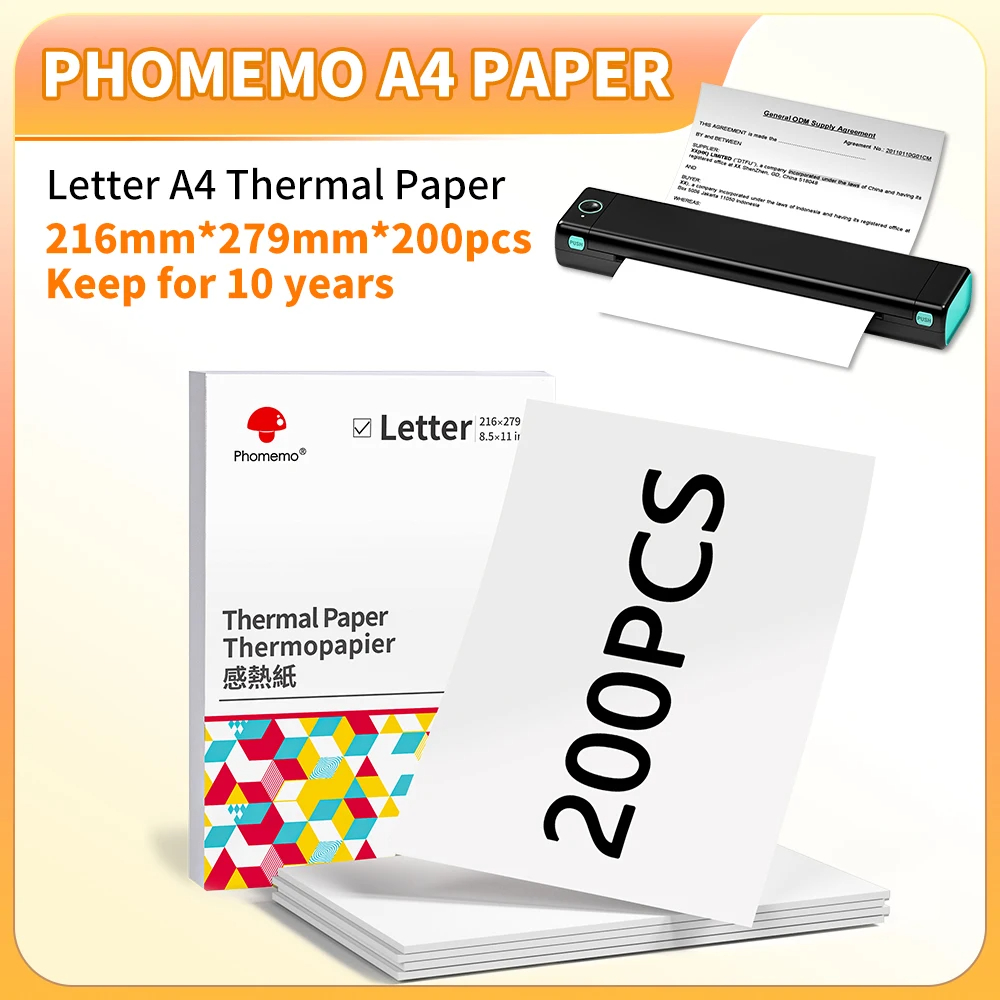 Papel Termico A4 para impresora M08F 200 hojas