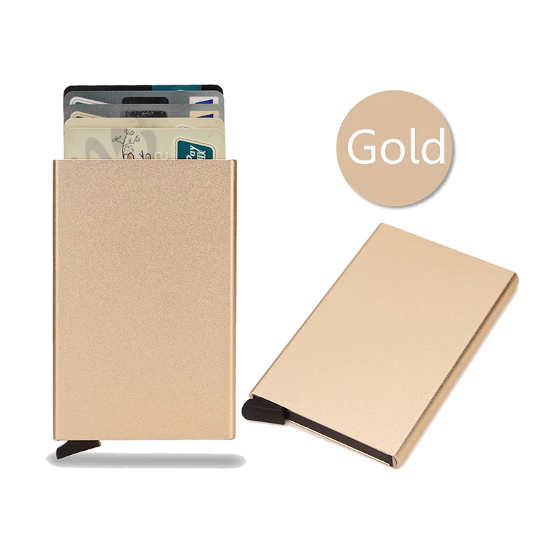 (Oro) Tarjetero metalico automatico minimalista