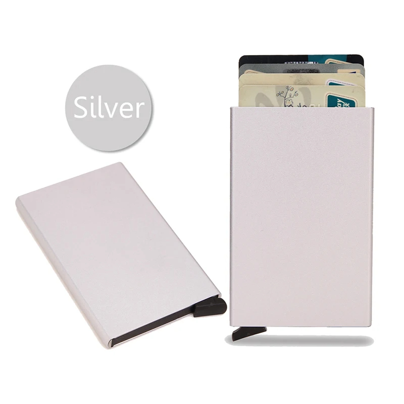(Plata) Tarjetero metalico automatico minimalista