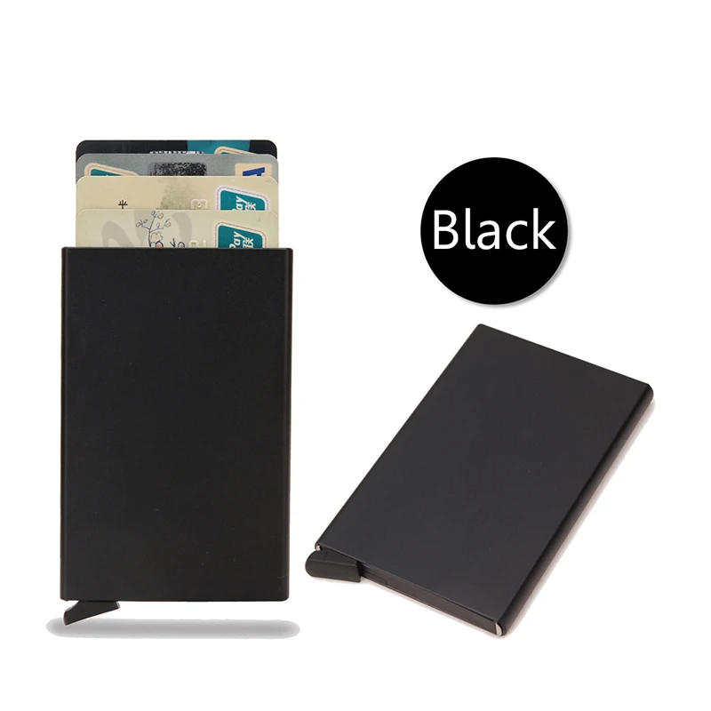 (Negro) Tarjetero metalico automatico minimalista
