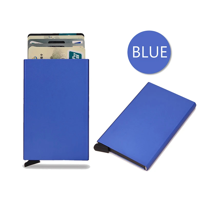 (Azul) Tarjetero metalico automatico minimalista