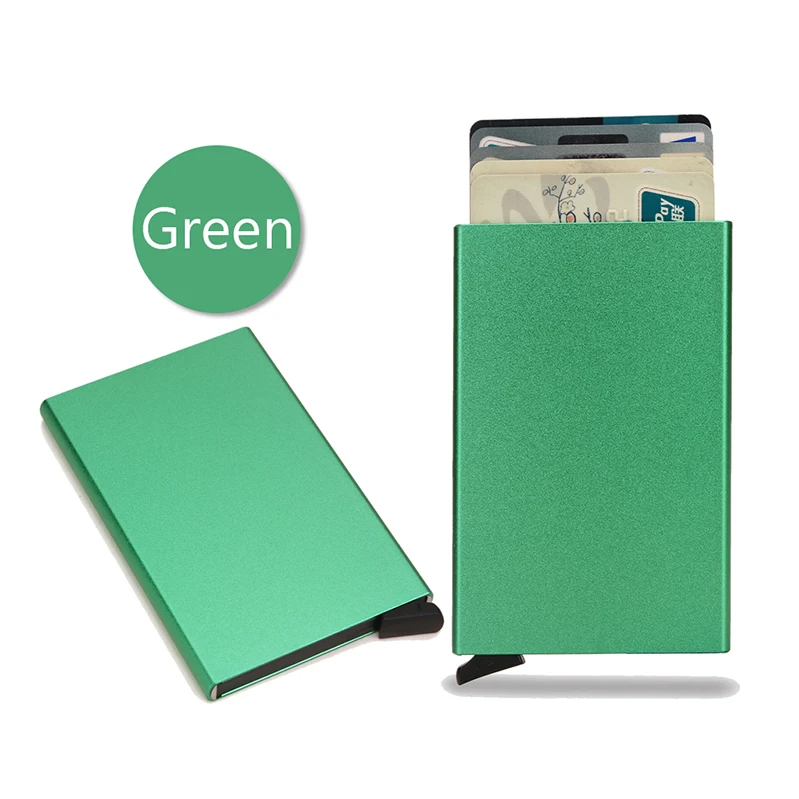 (Verde) Tarjetero metalico automatico minimalista