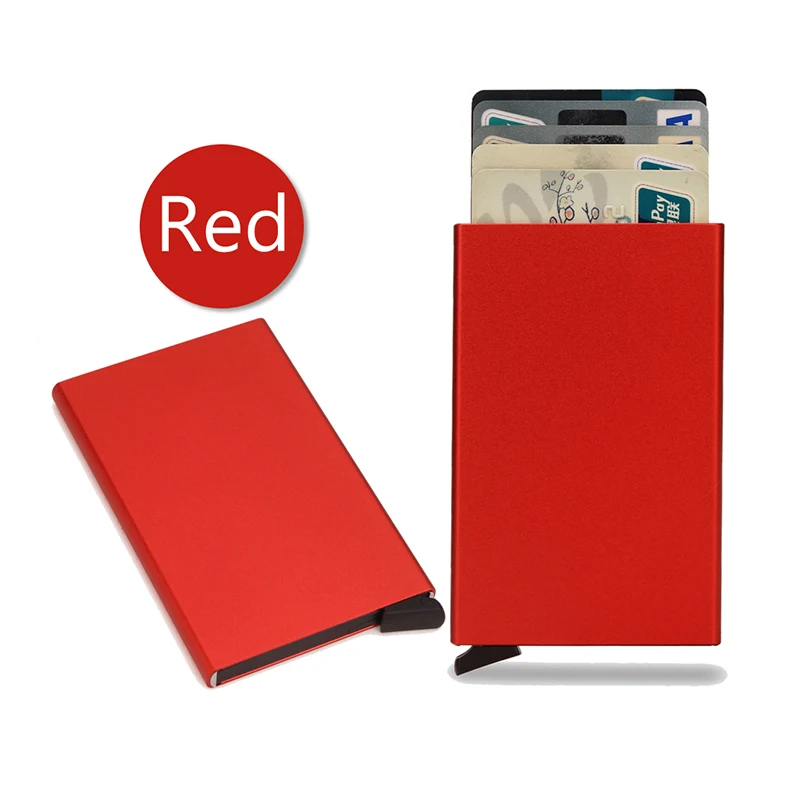 (Rojo) Tarjetero metalico automatico minimalista