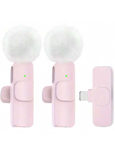 (iPhone) 2 microfonos pareja Lavalier inalambrico Rosado recargable