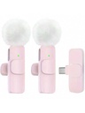 (Tipo-C) 2 microfonos pareja Lavalier inalambrico Rosado recargable