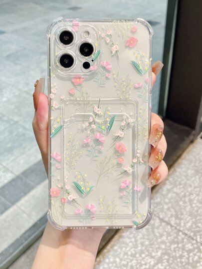 (iPhone 12 pro) Funda de teléfono de metal con lazo 3D rojo y floral con ranura de tarjeta, Funda cobertor Estuche De Telefono Celular