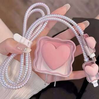 iphone cobertor de cargador forma de corazon rosa anti enrrollamiento 1.5m protector compatible con cubo 20W iPhone
