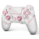 Control inalámbrico AceGamer para PS4 con joysticks rosas, doble vibración, panel táctil y salida de audio de 3,5 mm. Compatible con PS4, PS4 Slim, PS4 Pro y PC.