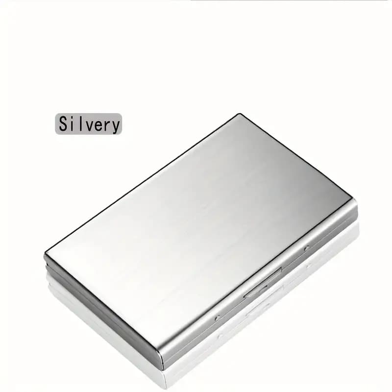 (Plata) Tarjetero billetera Portatarjetas de Acero Inoxidable Premium con Bloqueo RFID para Hombres