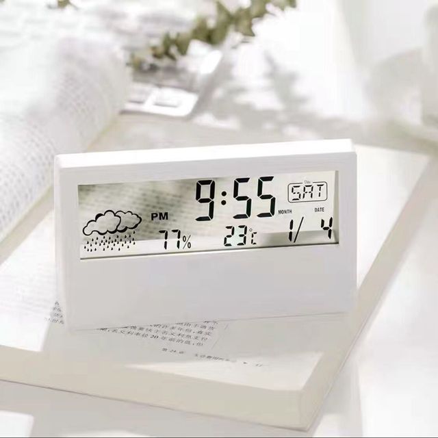 Reloj Alarma LED Transparente con reloj, humedad y termometro