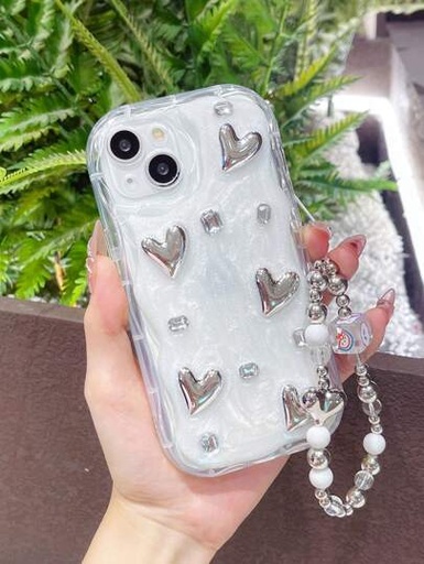 [CBRT-00041] (iPhone 12 Pro) Dije de corazón con perlas electroplateado y cristal de roca con corazón electro plateado, funda cobertor estuche de teléfono celular Kawaii