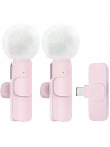 [ACCC-00002] (iPhone) 2 microfonos pareja Lavalier inalambrico Rosado recargable