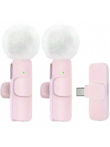 [ACCC-00003] (Tipo-C) 2 microfonos pareja Lavalier inalambrico Rosado recargable