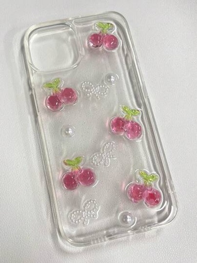 [CBRT-00154] (iPhone 16 pro max) Cover iphone con decoración de manzana 3D, cereza, perla falsa y moño, Funda cobertor Estuche De Telefono Celular