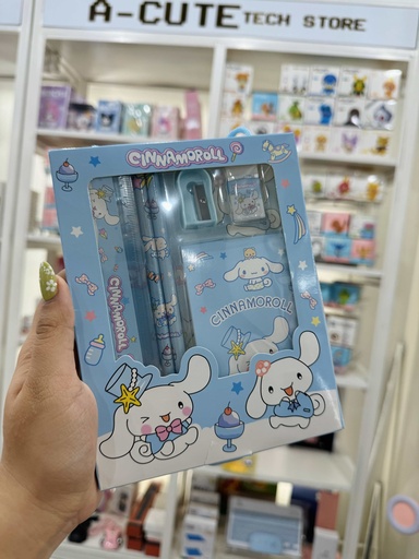 [SANR-00028] Cinnamoroll set sanrio hello kitty de materiales para estudiantes, regla, 2 lapices, sacapunta, borrador y notas