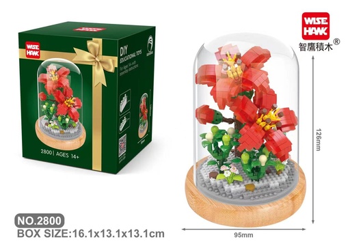[LNO-02800] (Bombax Ceiba) Micro bloques estilo lego de Flor algodonero rojo