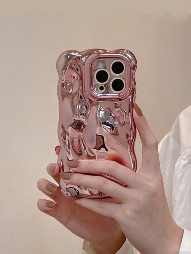 [CBRT-00260] (iPhone 12 Pro Max) Funda de teléfono plateada rosada con patrón de onda de burbujas rosas compatible con iPhone, diseño inspirado en Y2K para el Día de San Valentín