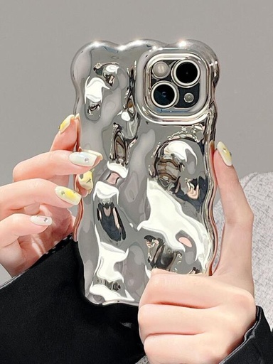 [CBRT-00274] (iPhone 13 Pro Max) Funda de teléfono con ondas y burbujas chapada en plata al estilo Y2K para el Día de San Valentín, compatible con iPhone