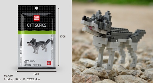 [LNO-00C10] (Lobo gris) Micro bloques estilo lego de Animal