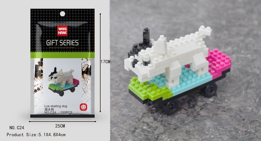 [LNO-00C24] (Perro patinador (perro)) Micro bloques estilo lego de Animal