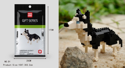 [LNO-000D1] (Husky siberiano (perro)) Micro bloques estilo lego de Animal