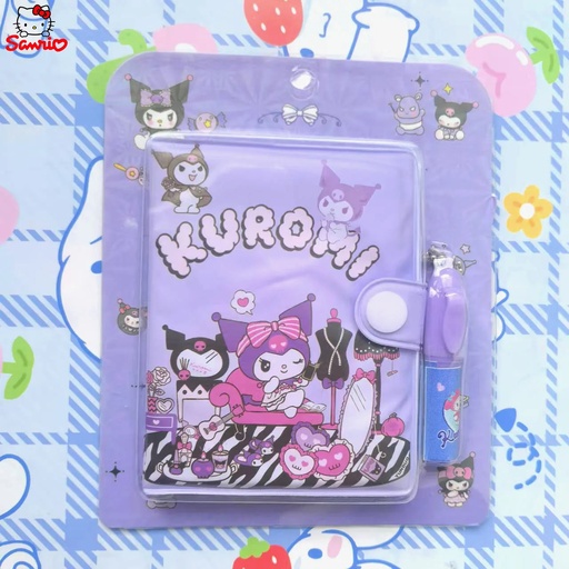 [SANR-00024] (Kuromi) Mini agenda cuaderno portatil kawaii sanrio hello kitty A7 con lapiz tinta, libreta de notas